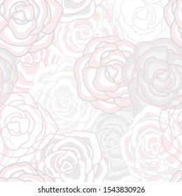 Vector Overlapping Pastel Pink, White, Gray Roses Fowers Floral. Background for textiles, cards, manufacturing, wallpapers, print, gift wrap and scrapbooking.