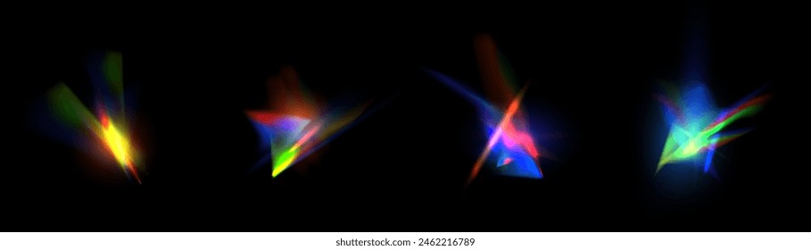 Vector Overlay effect of blurred colorful refraction of light reflections. Light lens prism effect. Light effect for vector illustration.