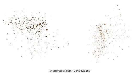 Vector overlay flying cinnamon powder splatter particle grainy grunge texture background design illustration