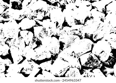 Vector overlay texture of stones and rocks. Grunge texture of different boulders. Cracked and damaged stones rubble.