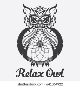 Vector owl. Anti stress coloring.