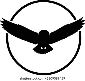 Vector Owl in flight minimalist circle logo silhouette illustration