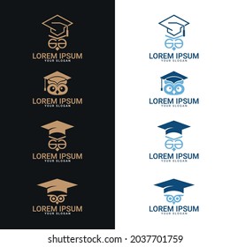 Vector owl with graduation hat Education logo. suitable for company logo, print, digital, icon, apps, and other marketing material purpose. owl logo set.