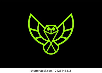 Vector Owl Green Geometric Lines Iconography with Dark Background