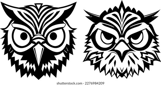 Vector owl head illustrations can be used for various purposes, such as in logo design, book illustration, or merchandise design.