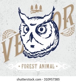 vector owl head for print on t-shirts, mugs or souvenirs... wild forest animal in two details layout only