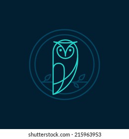 Vector owl icon in outline style - abstract emblem