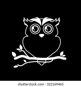 Vector owl icon sitting on a branch 