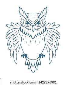 Vector owl illustration for print, t-shirt, coloring book. Icon design logo for poster, banner,card