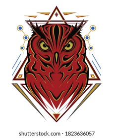 vector owl illustration with sacred design.