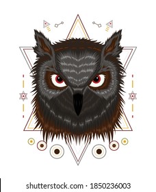 Vector The owl illustration with sacred geometry.