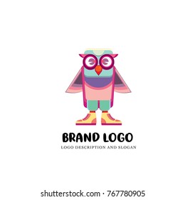 Vector owl logo for education. Bird and owl playground icon for kids education
