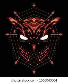 Vector owl. Logo owl, illustration owl for T-shirt design , wall decorative or outwear. Hunting tattoo owl style with spiritual symbol
