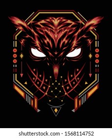 Vector owl. Logo owl, illustration owl for T-shirt design , wall decorative or outwear. Hunting tattoo owl style with spiritual symbol