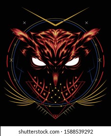 Vector owl. Logo owl, illustration owl for T-shirt design , wall decorative or outwear. Hunting tattoo owl style with spiritual symbol