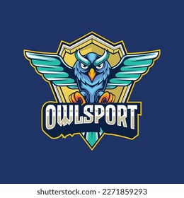 Vector owl mascot logo for sport and esport isolated