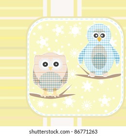 vector owl and a penguin textile on a autumn tree branch