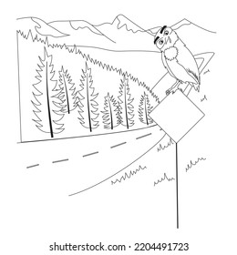 Vector of an owl perched on a sign overlooking a highway