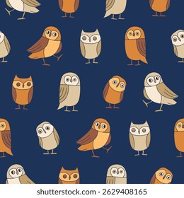 Plano de fundo de padrão sem costura de coruja de vetor para impressão tecido superfície moda Wrapping