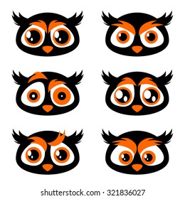 Vector owl set with different emotions