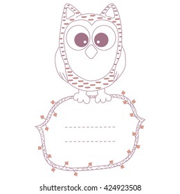 Vector owl silhouette with frame for your text. Owl vector. Owl card. Owl frame.