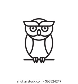 Vector owl  sitting on a tree branch. Cute owl cartoon character made in line art style.
