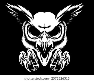 Vector owl skull with wings