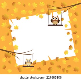 vector owl in the tree fall background with leaves
