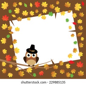 vector owl in the tree fall background with leaves