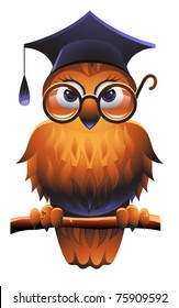 Vector owl wearing a square academic cap and glasses