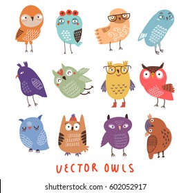 Vector owls set.