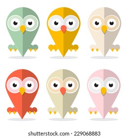 Vector Owls Set Illustration Isolated on White Background 