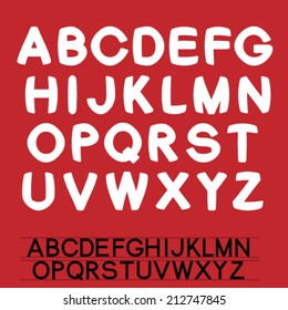 Vector own font alphabet - simple white letters on the red background