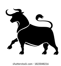 Vector Ox. Chinese new year 2021 symbol -  year of the ox. Black bull silhouette illustration isolated on white