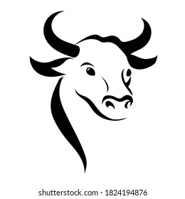 Vector Ox. Chinese new year 2021 symbol -  year of the ox. Black bull silhouette illustration isolated on white