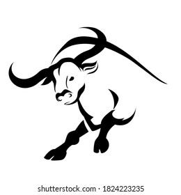 Vector Ox. Chinese new year 2021 symbol -  year of the ox. Black bull silhouette illustration isolated on white