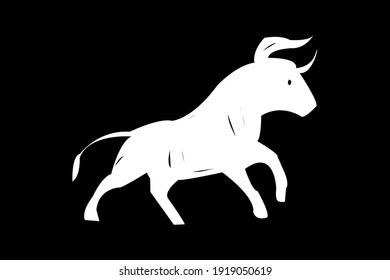Vector Ox. Chinese new year 2021 symbol - year of the ox. White bull  illustration isolated on black background.  Ox vector  icon 
