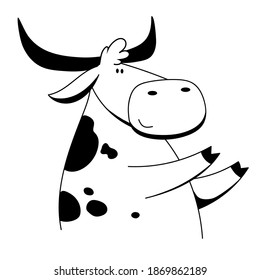 Vector Ox. Hand drawn cute cow. Chinese new year 2021 symbol -  year of the ox. Line funny bull  illustration isolated on white