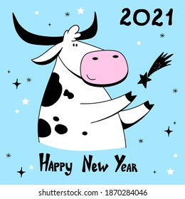Vector Ox. Hand drawn cute cow. Chinese new year 2021 symbol -  year of the bull. Funny bull  vector illustration 