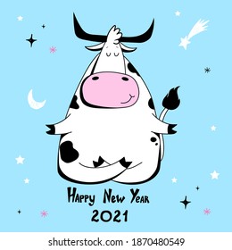 Vektor Ox. Handgezeichnete süße Kuh. Chinesisches Neujahr 2021 Symbol - Jahr des Stiers. Funny Bull, Vektorgrafik 
