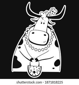 Vector Ox. Hand drawn cute cow. Chinese new year 2021 symbol -  year of the bull. Funny bull  vector illustration 