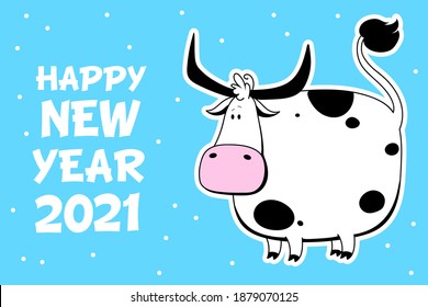 Vector Ox. Hand drawn cute cow. Chinese new year 2021 symbol - year of the bull. Funny bull vector illustration