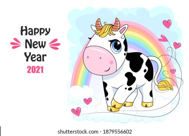 Vector Ox. Hand drawn cute cow. Chinese new year 2021 symbol - year of the bull. Funny bull vector illustration
