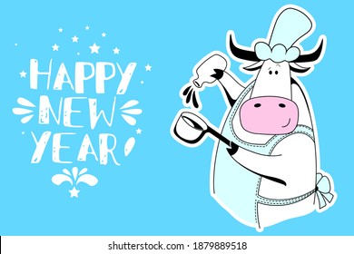 Vector Ox. Hand drawn cute cow. Chinese new year 2021 symbol - year of the bull. Funny bull vector illustration