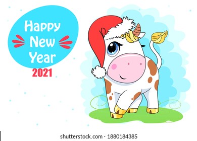 Vector Ox. Hand drawn cute cow. Chinese new year 2021 symbol - year of the bull. Funny bull vector illustration
