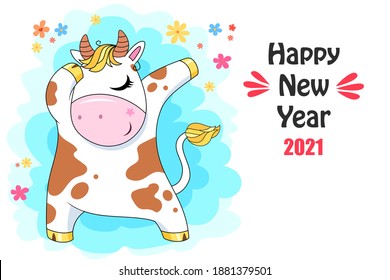 Vector Ox. Hand drawn cute cow. Chinese new year 2021 symbol - year of the bull. Funny bull vector illustration