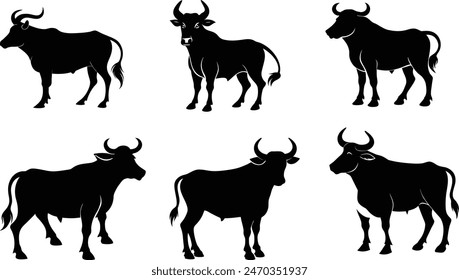 vector ox silhouettes black illustration