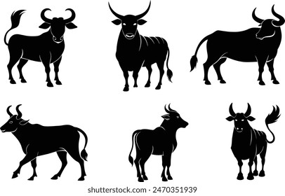 vector ox silhouettes black illustration