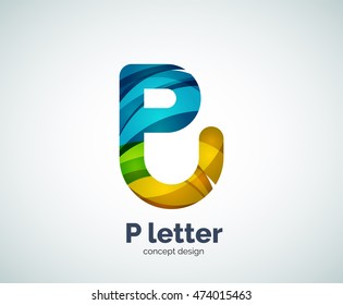 Logotipo comercial de letras vectoriales P, diseño moderno y elegante geométrico abstracto. Creado con ondas