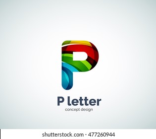 Logotipo comercial de letras vectoriales P, diseño moderno y elegante geométrico abstracto. Creado con ondas